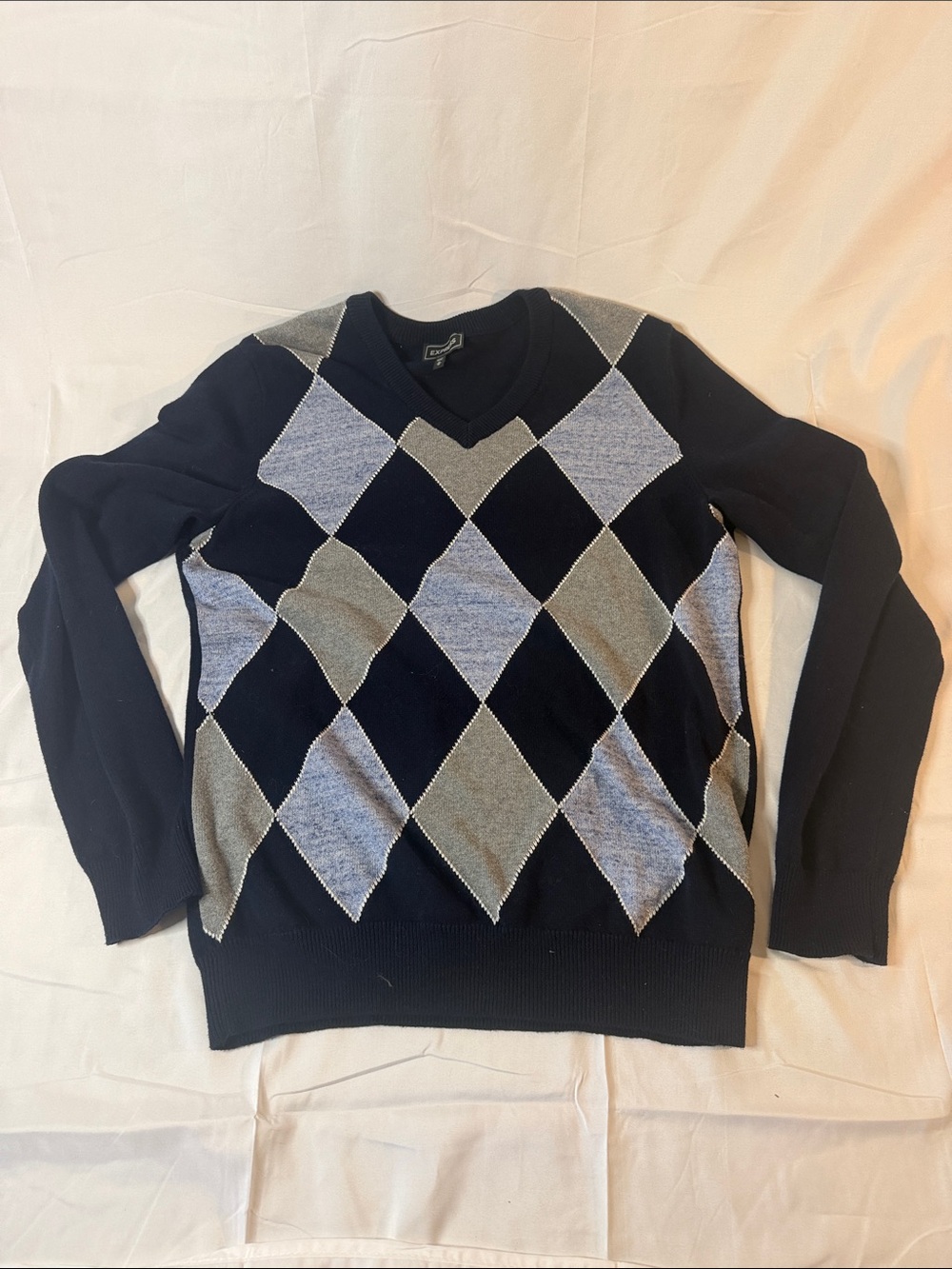 Express Men's Navy V-Neck Argyle Sweater